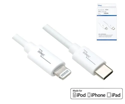 DINIC USB C auf Lightning Kabel, MFi, Box, weiß, MFi zertifiziert, Sync- und Schnellladekabel, 2m